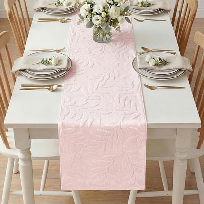 Artoid Mode Pink Soft 3D Jacquard Leaves 100%Cotton Spring Table Runner - Image 5