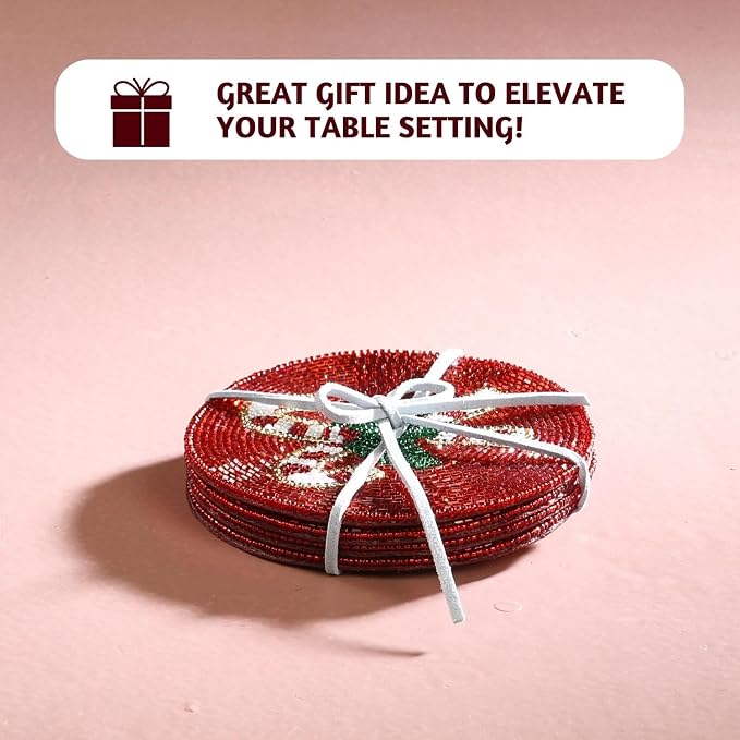 Folkulture Cute Coasters, Waterproof, Boho Table Décor | Holiday Magic Beaded - Image 7