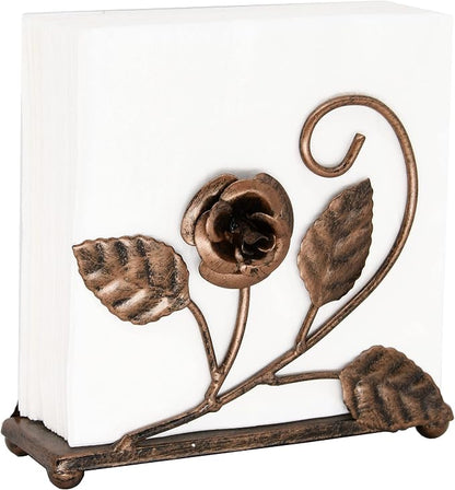 OwlGift Bronze Napkin Holder – Rose Design Metal Napkin Storage - Image 3