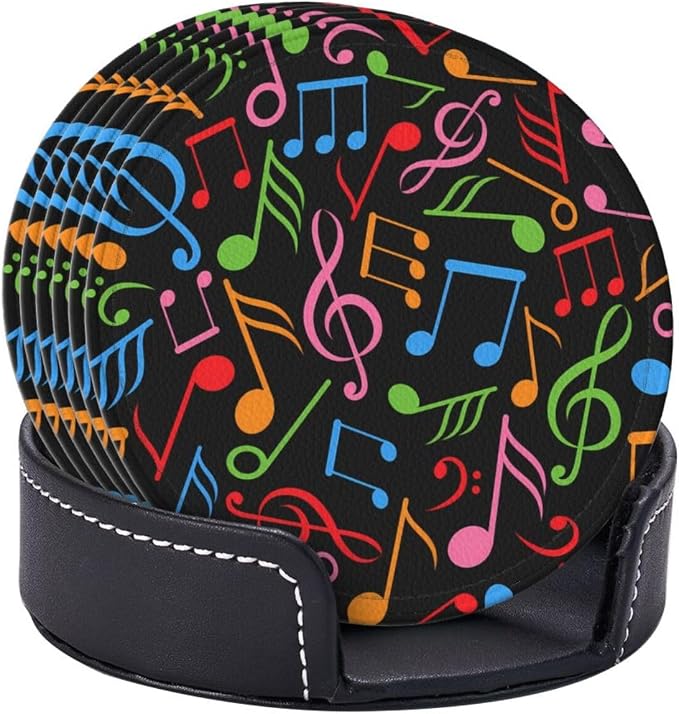 6 Pcs Colorful Music Note Leather Coasters - Image 6