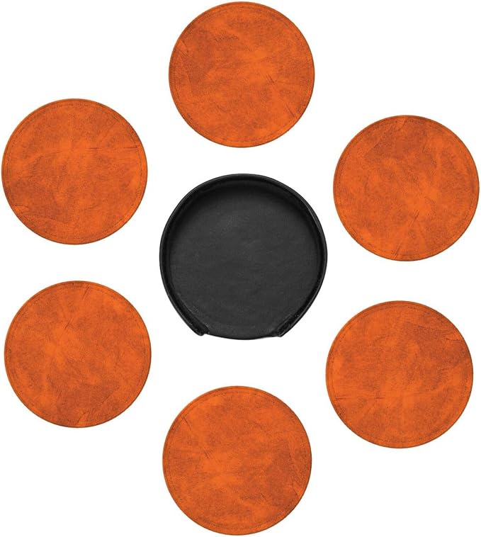 6 Pcs Old Orange Leather Coasters - Image 7