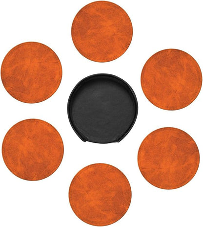 6 Pcs Old Orange Leather Coasters - Image 7