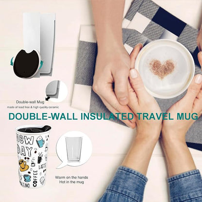 Ceramic Travel Coffee Mug, 12 oz, Travel Mug - Image 3