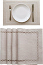 Placemats Set of 4 for Dining Table with Hollow Edge Design- Table Mats 12x 18 Inch, Cloth Place mats Machine Washable (Beige 4pcs)