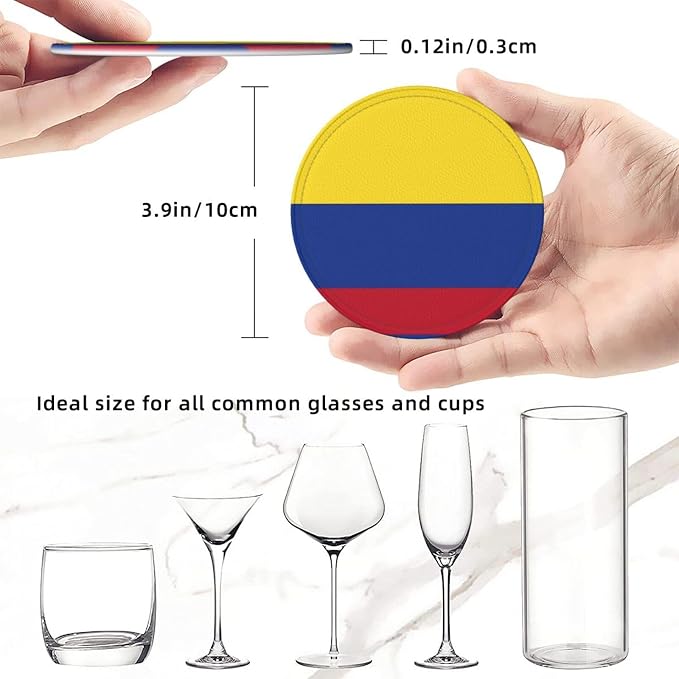 6 Pack Colombia Flag Leather Coaster - Image 4