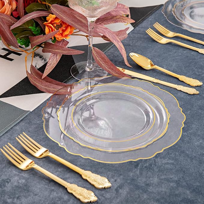 YOUBET 125PCS Clear Gold Plastic Plates - Image 7