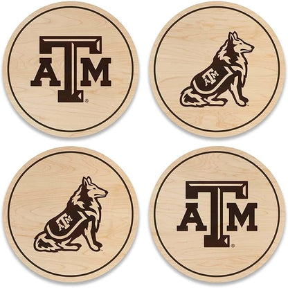LazerEdge Texas A&M Aggies Wooden Coaster Set - Maple Wood - Officially Licensed Product - 4-Pack