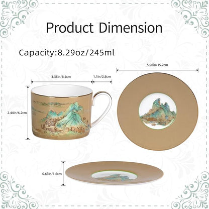 KAMMAK Tea Cups and Saucers Set of 2, Porcelain Coffee Cups, JBE009 | Stackable - Image 2
