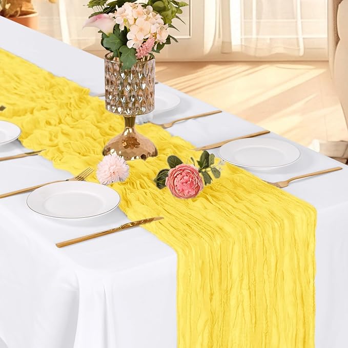 6 Pack Lemon Yellow Cheesecloth Table Runner, 17 x 108 Inch, Gauze Cheese Cloth - Image 3