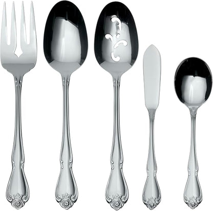 Oneida True Rose 5 Piece Everyday Flatware Serving Set by Oneida