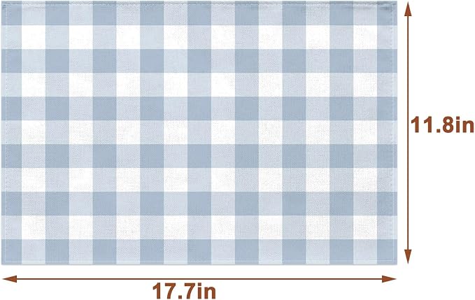 Dusty Blue Gingham Placemats Light Blue Checkered Table Mats - Image 3