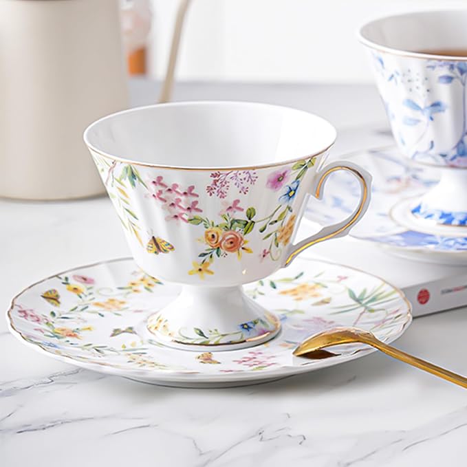 fanquare 5 oz Yellow Spring Floral Porcelain Tea Cup and Saucer | Wildflowers - Image 3