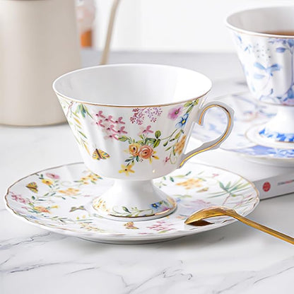 fanquare 5 oz Yellow Spring Floral Porcelain Tea Cup and Saucer | Wildflowers - Image 3