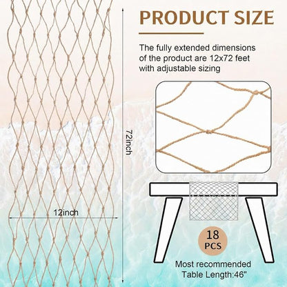 SATINIOR 18 Pcs 12 x 72'' Fishing Net Table Runner Party Decoration, Linen | - Image 2