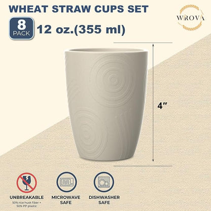 Wrova Wheat Straw Cups 8 PCS Good Alternative to Plastic Reusable Cups 12 oz - Image 2