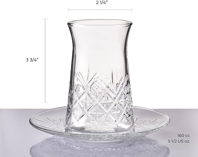 Pasabahce Crystal Turkish Tea Glasses and Saucers, 6 Cups and 6 Plates Perfect - Image 3