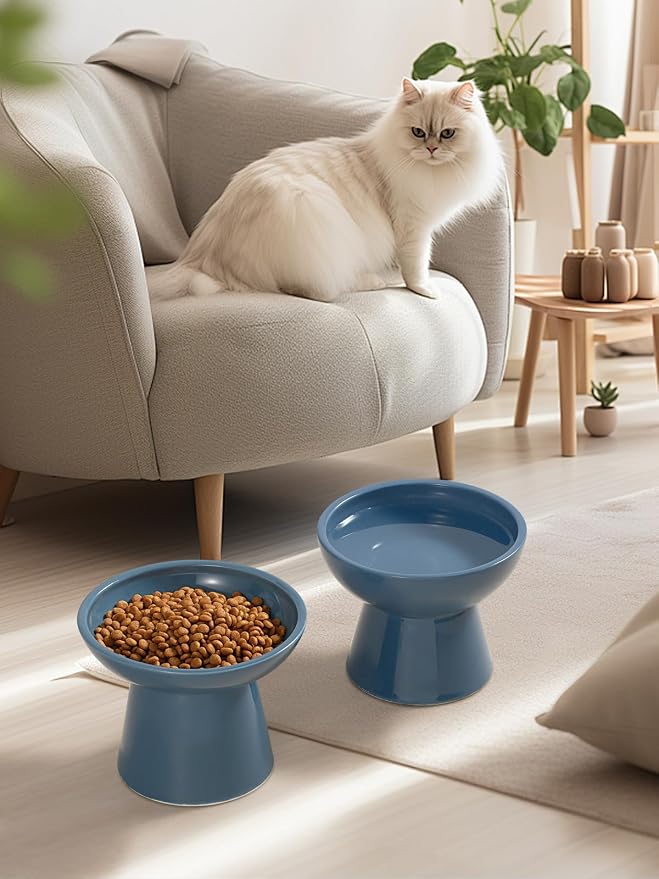 LoeJan Elevated Cat Food and Water Bowls Set, Extra Wide and Raised Ceramic - Image 6