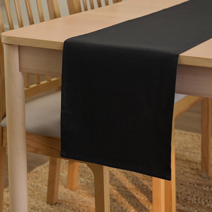 Encasa XO Table Runner 13"x72" Long | Cotton Canvas Fabric | Jet Black Solid by EncasaXO