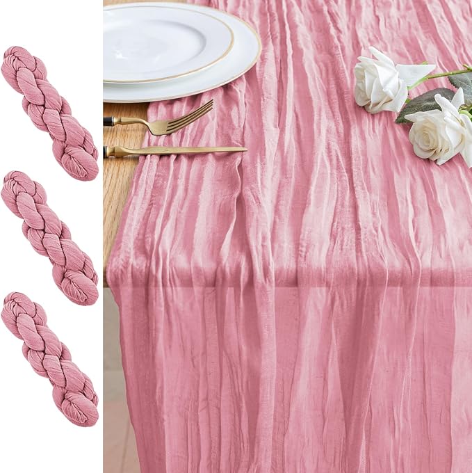 Cheesecloth Table Runner 10FT 3Pcs Pink Boho Gauze Rustic Sheer Runners | by Xiomot
