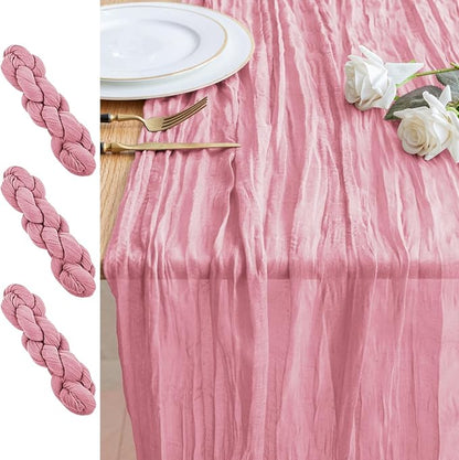 Cheesecloth Table Runner 10FT 3Pcs Pink Boho Gauze Rustic Sheer Runners | by Xiomot