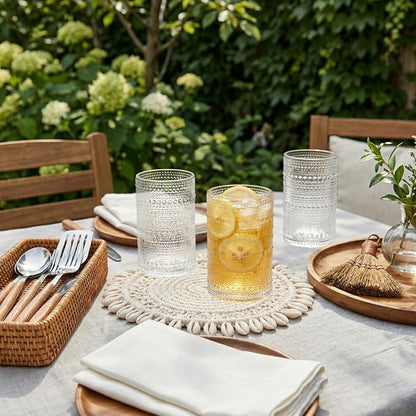ZOOFOX Set of 6 Vintage Drinking Glasses, 13 oz Clear Hobnail Glasses Tumbler - Image 7