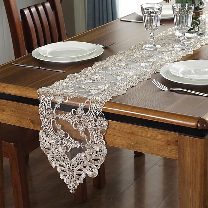 Lace Table Runner Dresser Scarf, Macrame Floral Embroidered Vintage Exquisite - Image 2