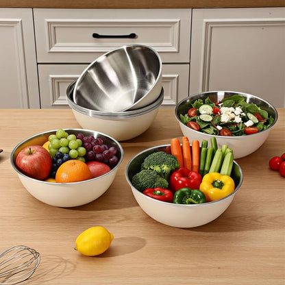 12 Pcs 2.2qt Stainless Steel Mixing Bowls Nesting Metal Prep Salad Bowls with Scale Reusable Baking Cooking Food Soup Storage Organizers for Kitchen Refrigerator