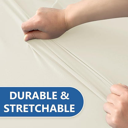 Spandex Table Cloths for 8 Foot Rectangle Tables-6 Pack Fitted Stretch Cream Table Covers-Elastic Folding Tablecloths for Party, Vendor Booth Display, Banquet Buffet Event, Craft Trade Show