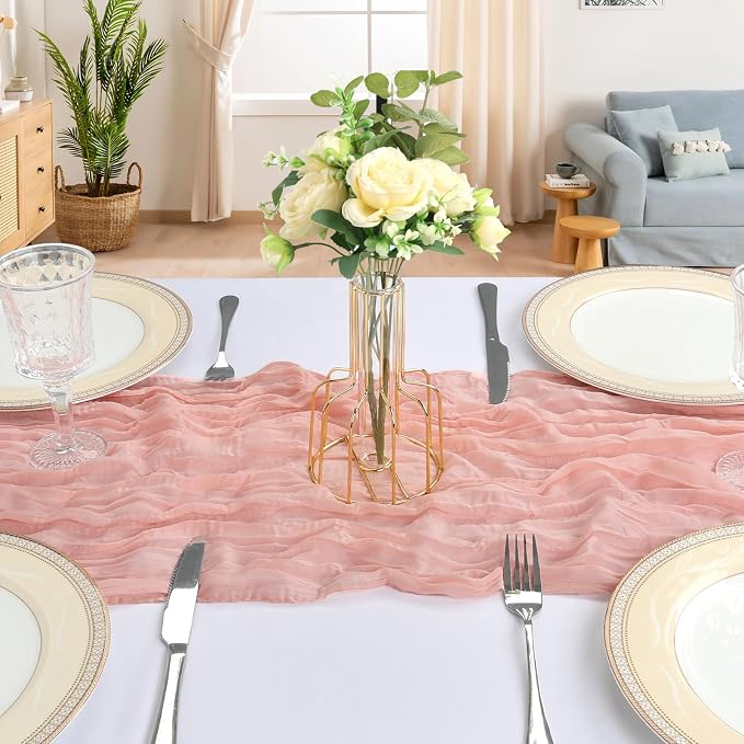12 Pack 10Ft Blush Pink Cheesecloth Table Runner 23 x 120 Inch | Gauze Rustic - Image 4