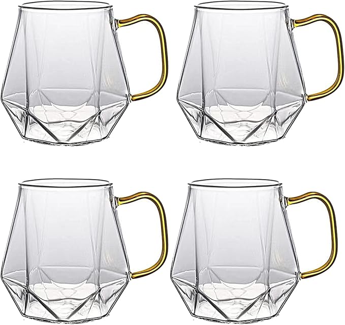 AEFPOYMXU 4pcs Crystal Clear Glass Coffee Cups Set by AEFPOYMXU