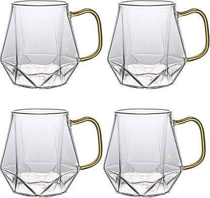 AEFPOYMXU 4pcs Crystal Clear Glass Coffee Cups Set by AEFPOYMXU