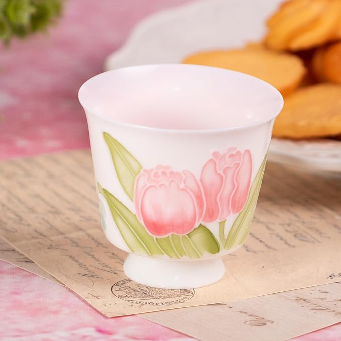 KAMMAK Ceramic Tea Cups Set of 2, 2.5 oz, Vintage Small Teacups, 713N | Hand - Image 3