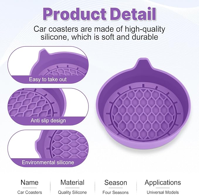 Car Cup Holder Coaster, Silicone Cup Holder Insert, Universal Non-Slip Cup - Image 4