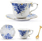 TATSUMI Country Roses Bone China Tea Cup and Saucer Set, 3 Pieces, Vintage Style by TATSUMI
