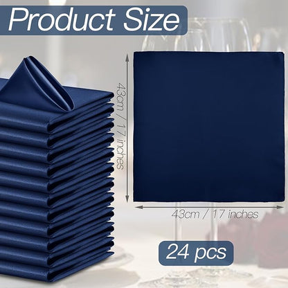 P Pothuiny 24 Pcs Navy Blue Satin Napkins 17 x 17 Inch, Satin Cloth Napkins | - Image 2