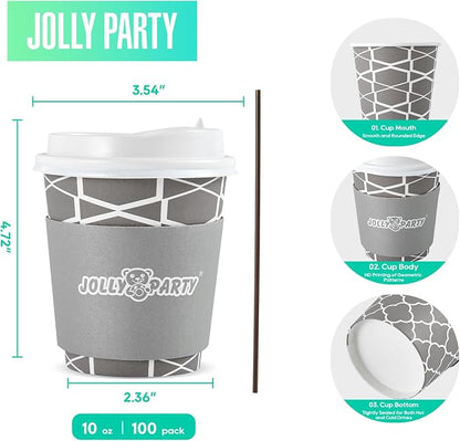JOLLY PARTY 10 oz Paper Coffee Cups, Disposable Coffee Cups - Image 2