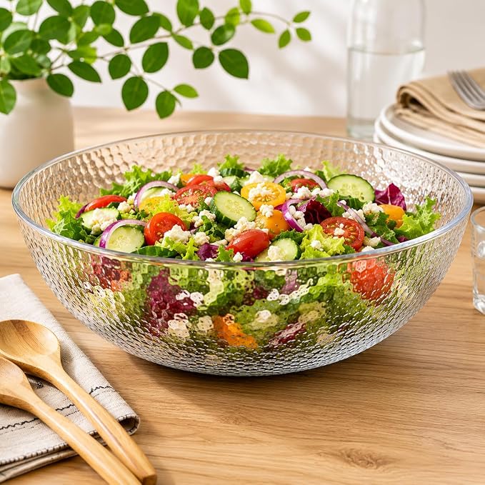 Lillian Collection Stunning Clear Plastic Round Hammered Bowl - Image 6