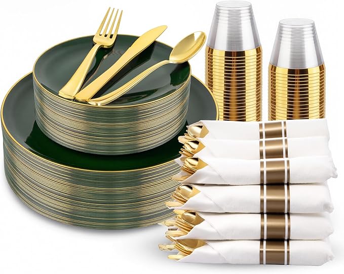 KIRE 175PCS Green Plastic Plates by KIRE