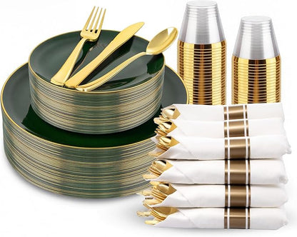 KIRE 175PCS Green Plastic Plates by KIRE