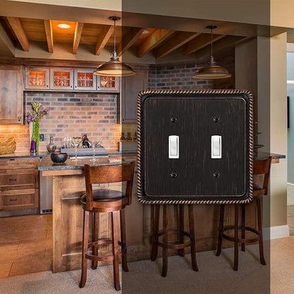 Henne Bery Rope Edge Decorative Wall Plate Switch Plate Outlet Cover (Double Toggle, Aged Bronze)