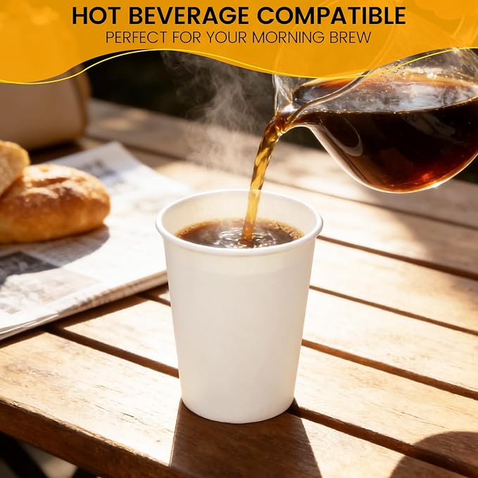 Paper Coffee Cups 12 oz, 100 Pack White Disposable Cups - Image 4