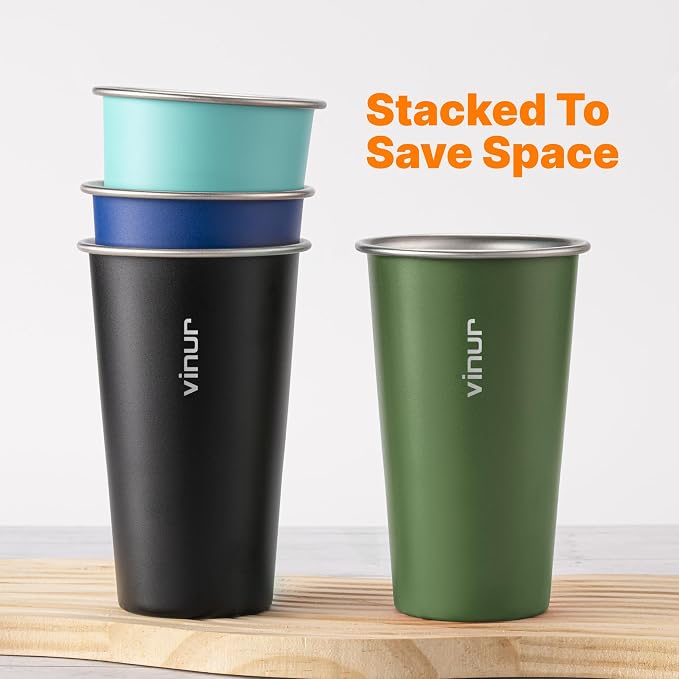 20 oz Stainless Steel Cups-Colorful Stackable Metal Drinking Glasses 4 Pcs | - Image 2