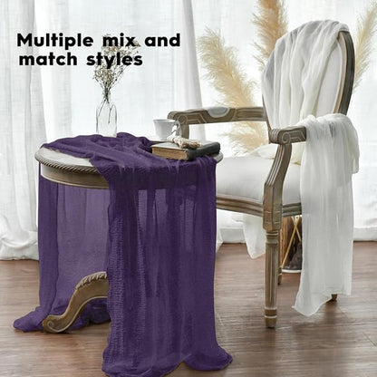 Artoid Mode Boho Cheesecloth Gauze Purple Wedding Table Runner, 120 Inch - Image 3