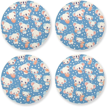 Seamless Cartoon Koala Bear 4 Piecing Set Drink Coasters Thick Heat Resistant by KLL