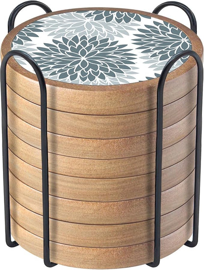 Wood Coasters Set of 8 with Holder, Cewiru Cup Mat by Unknown