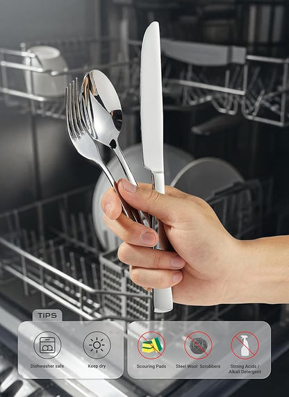 20-Piece Flatware Sets, Silverware Set for 4, Durable Stainless Steel Tableware in Ergonomic Design Size and Weight, Kitchen Utensils Set with Steak Knives, Rust-proof, Dishwasher Safe