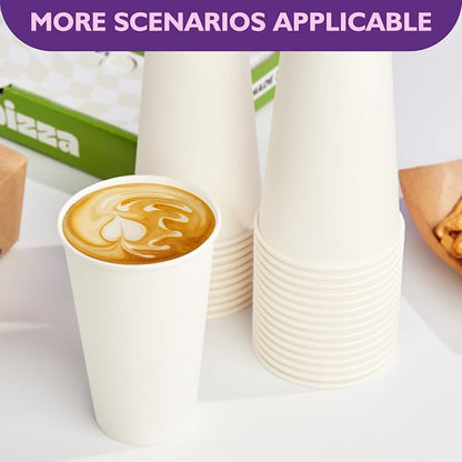 16 oz White Paper Coffee Cups, Disposable Hot Drink Cups - Image 6