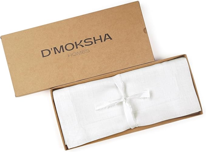 D'Moksha Homes Linen White Table Runner 108 Inches Long - 100% Pure Linen Dining Table Runner 14 x 108 Inch for Valentines, Spring, Easter - Machine Washable