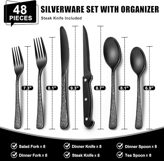 49-Piece Black Silverware Set - Image 2