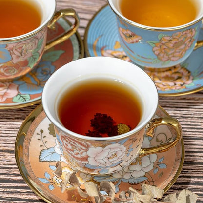 Tea Cups and Saucers Sets of 6, 8 Oz Floral Tea Cups - Image 5